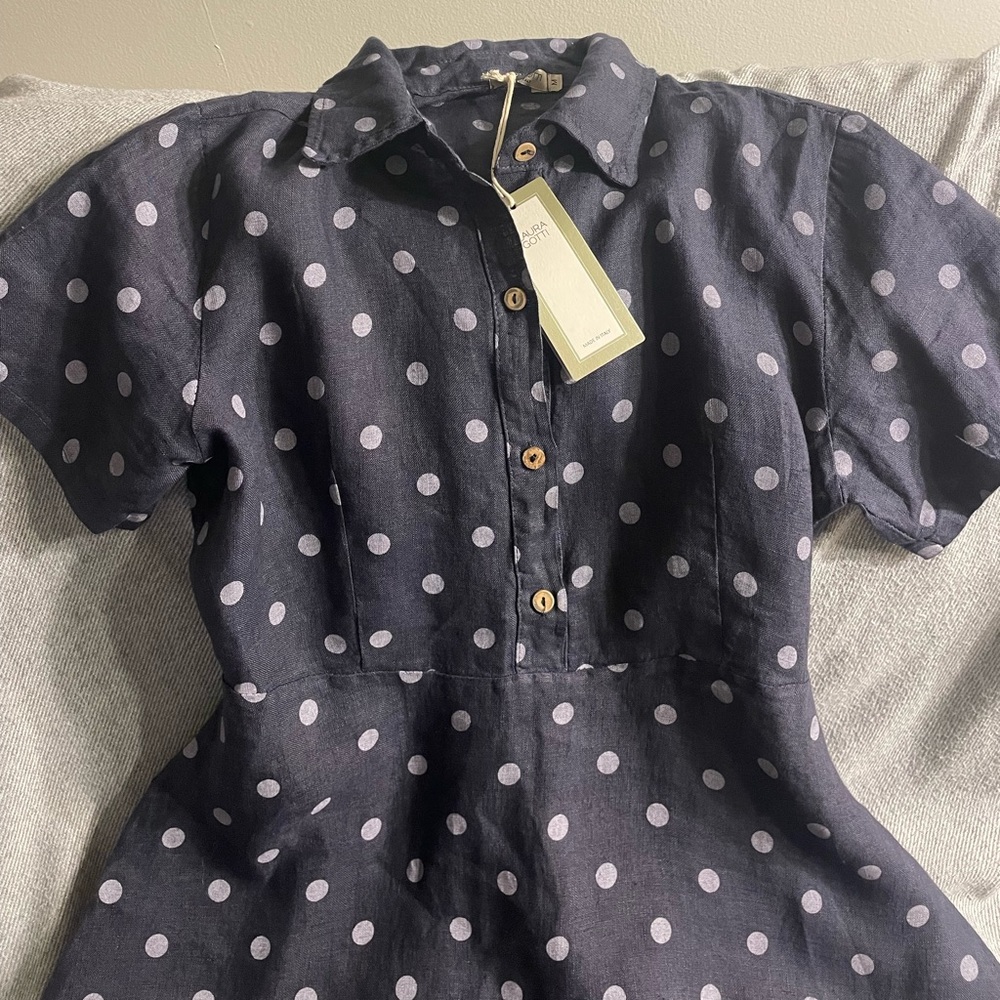 LAURA GOTTI LINEN TONAL DOT DRESS